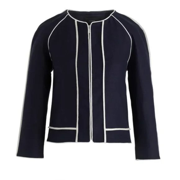 J. Crew Jackets & Coats J Crew Linen Zip Front Navy Herringbone